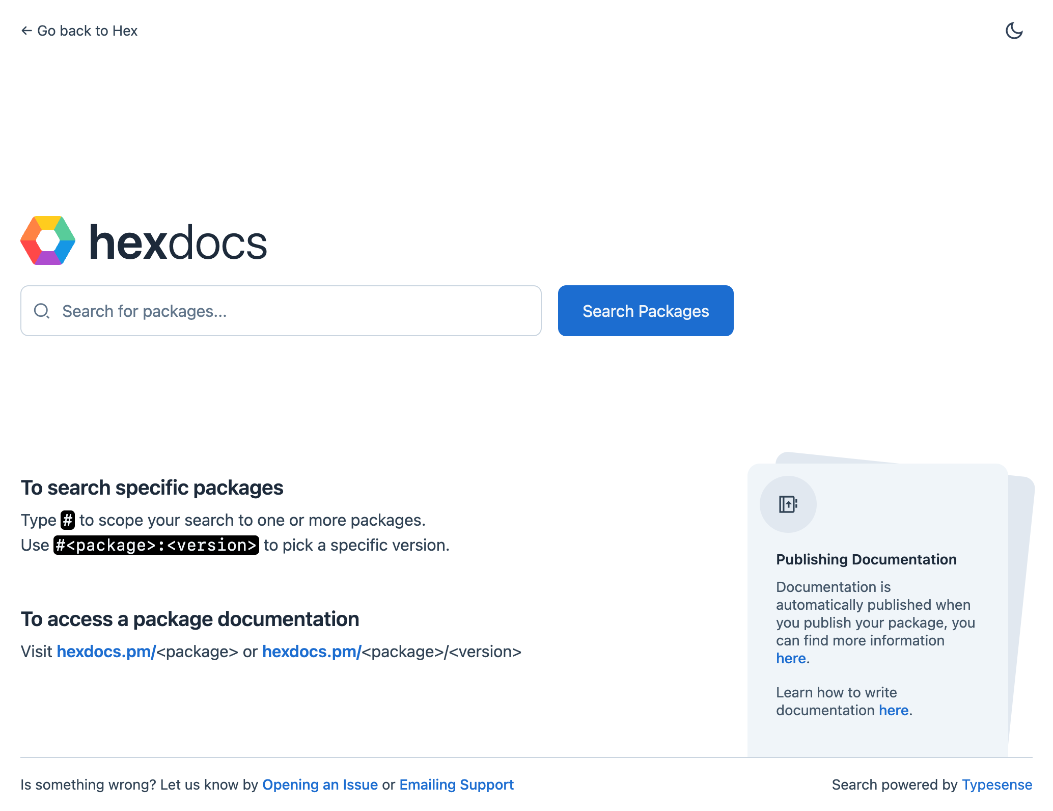 HexDocs homepage